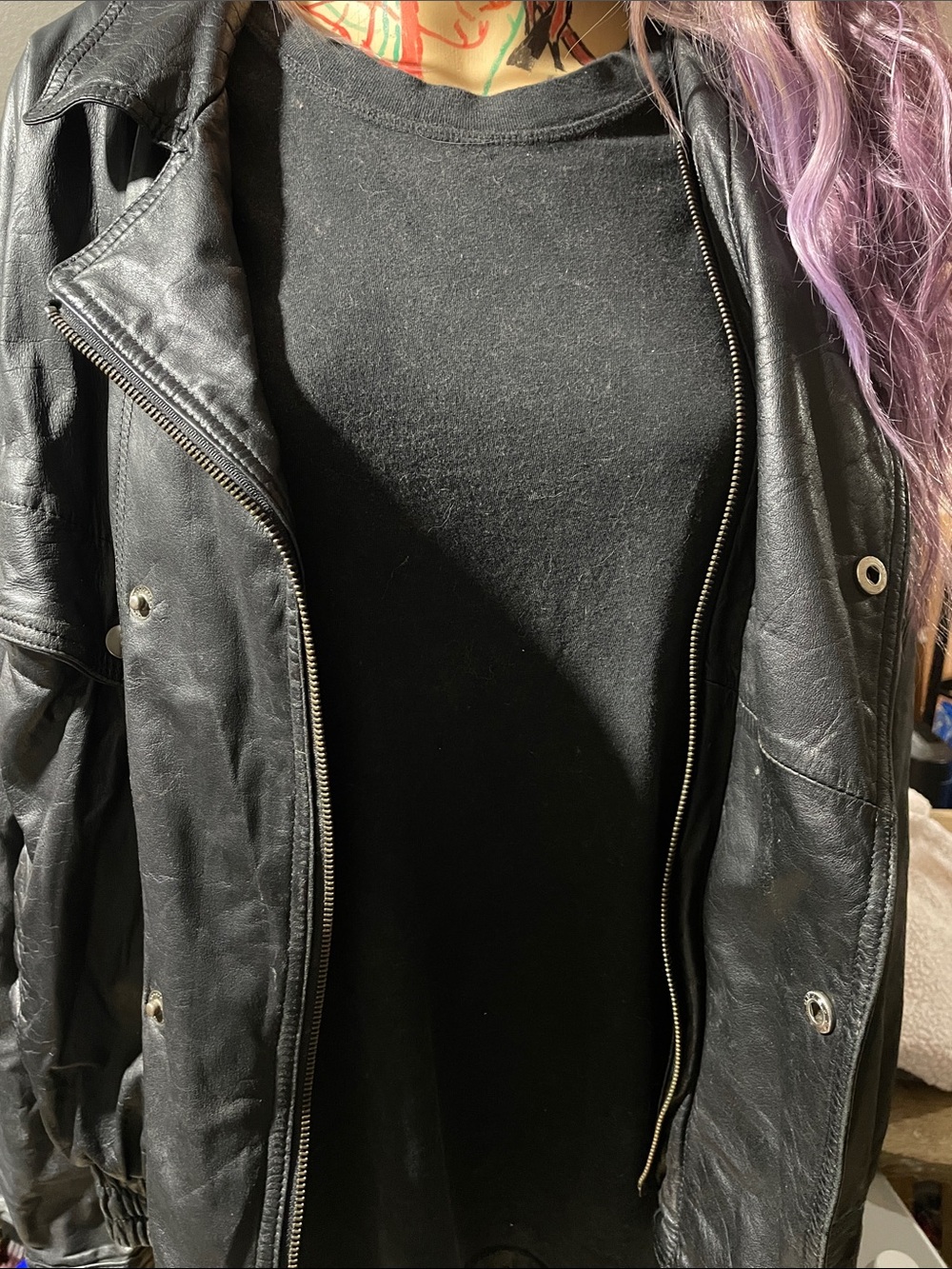 Black Leather Biker Jacket - Women's Classic Moto Style - Picture 4 of 8